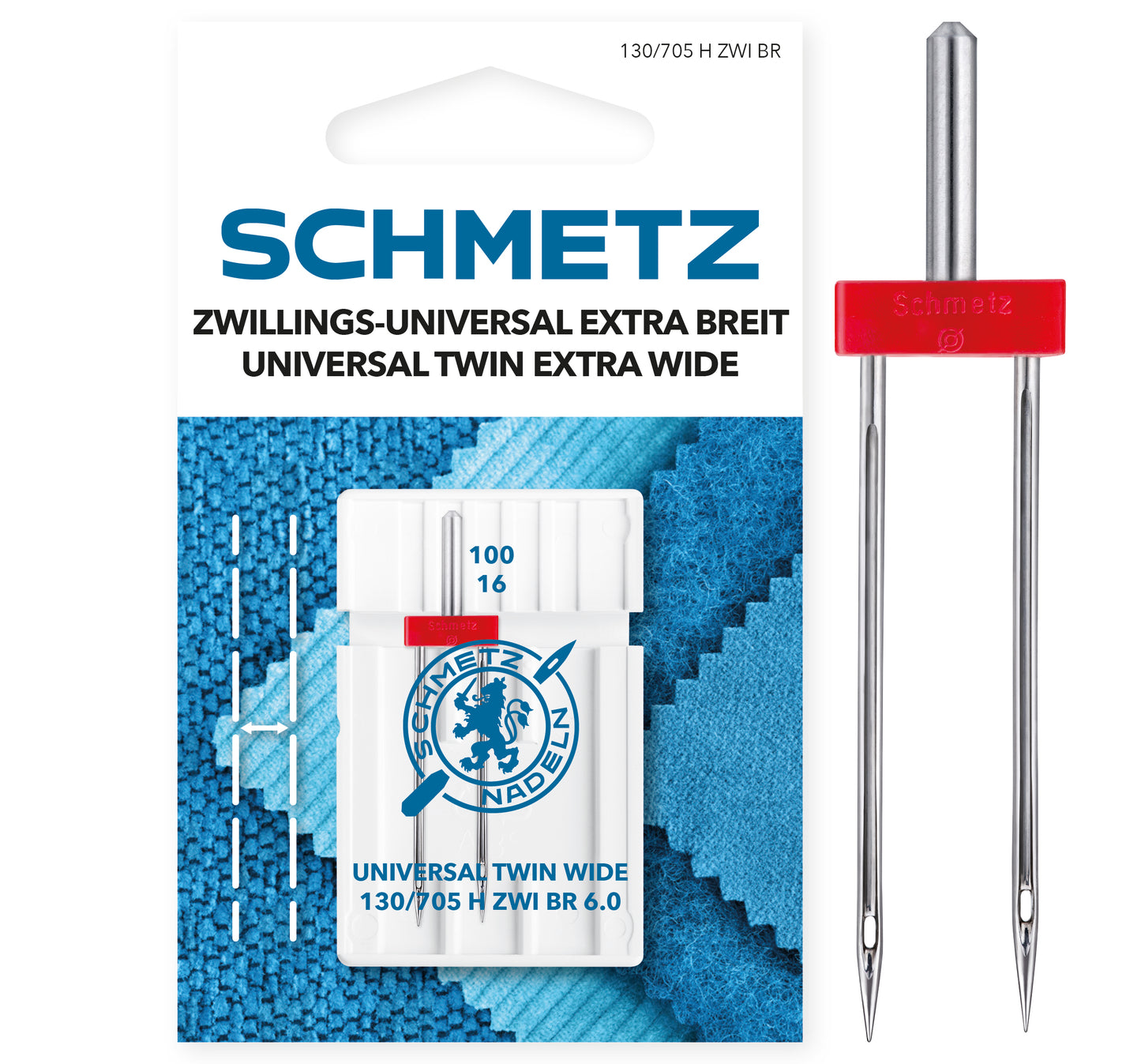 Universele tweelingnaald extra breed 6.0x100-16